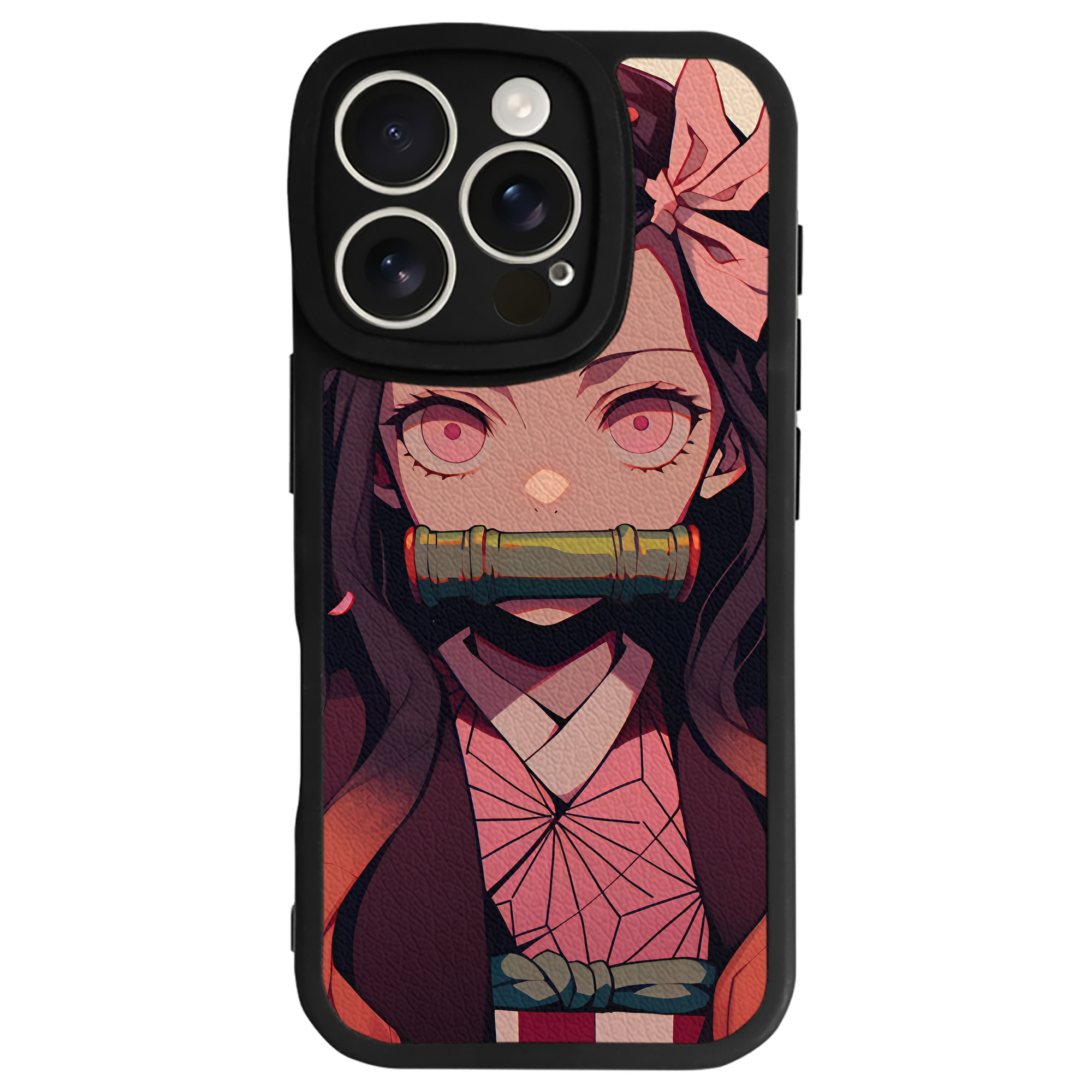 （画像用） 鬼滅の刃（きめつのやいば）竈門 禰󠄀豆子／かまど ねずこ Kamado Nezuko 【iPhone 16シリーズ対応】シリコンスマホケース（レザー調） 材質：シリコン